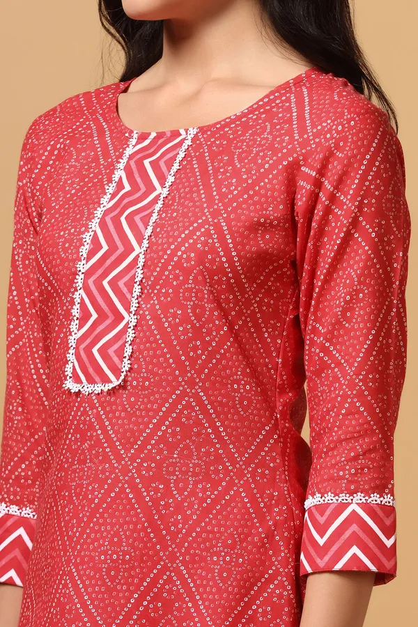 Red_Cotton_Bandhni_Print_Kurta_With_Pant_Set