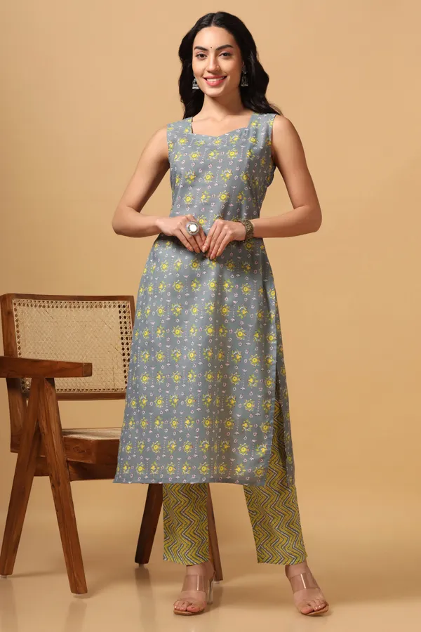 Grey_Cotton_Ankle_Length_Kurta_Pant_Suit_Set
