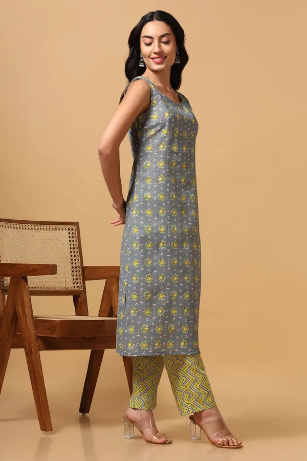 Grey_Cotton_Ankle_Length_Kurta_Pant_Suit_Set