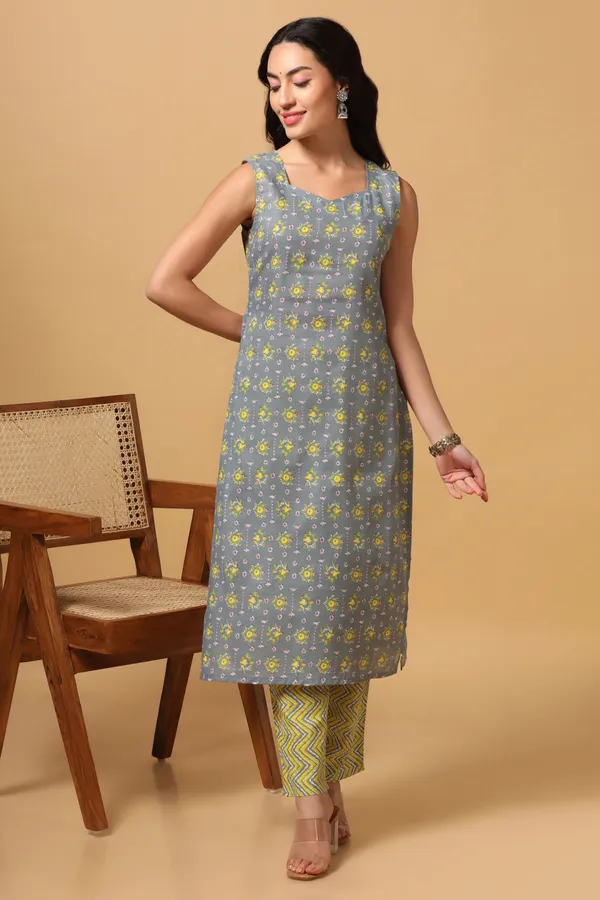 Grey_Cotton_Ankle_Length_Kurta_Pant_Suit_Set