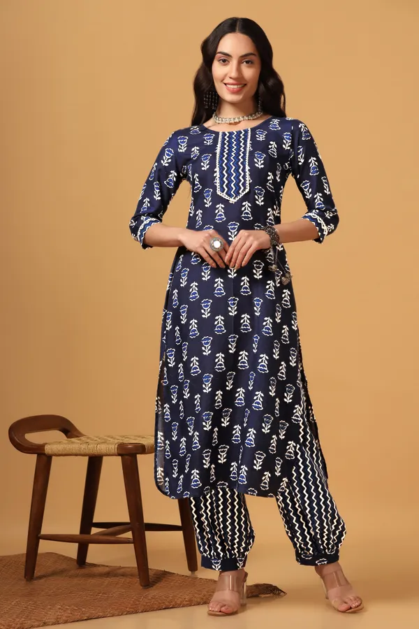 Blue_Cotton_Slub_Ankle_Length_Kurta_Salwar_Suit_Set