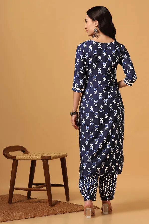 Blue_Cotton_Slub_Ankle_Length_Kurta_Salwar_Suit_Set