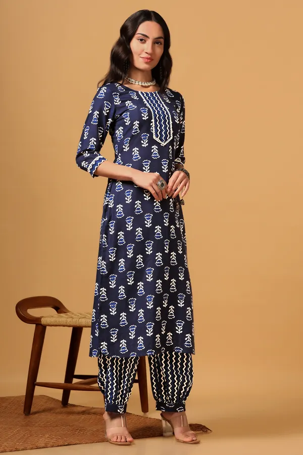 Blue_Cotton_Slub_Ankle_Length_Kurta_Salwar_Suit_Set