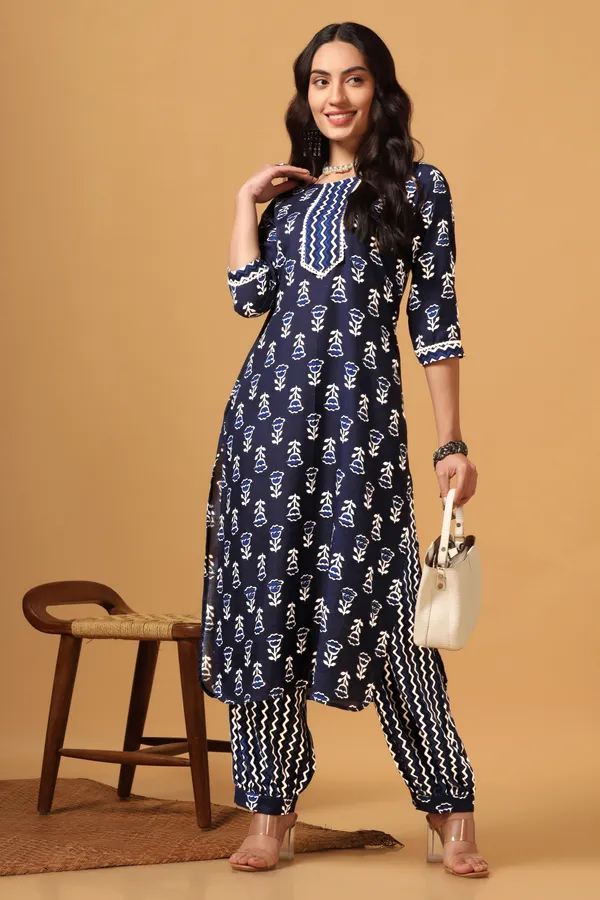 Blue_Cotton_Slub_Ankle_Length_Kurta_Salwar_Suit_Set
