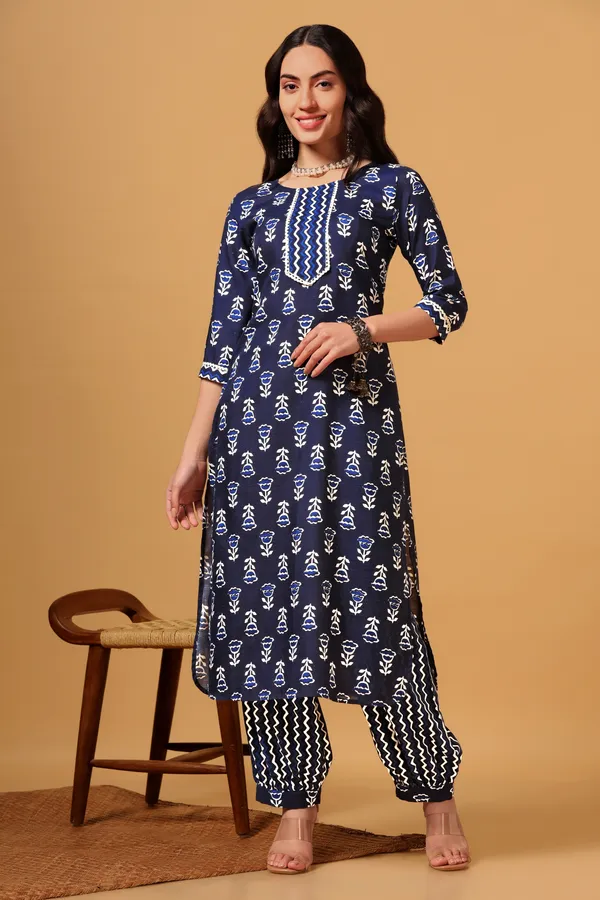 Blue_Cotton_Slub_Ankle_Length_Kurta_Salwar_Suit_Set