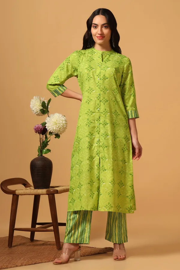 Parrot_Cotton_Slub_Printed_Kurta_With_Pant_Set