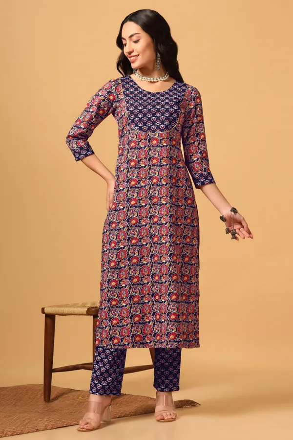 Navy_Blue_Cotton_Slub_Ankle_Length_Kurta_Pant_Suit_Set