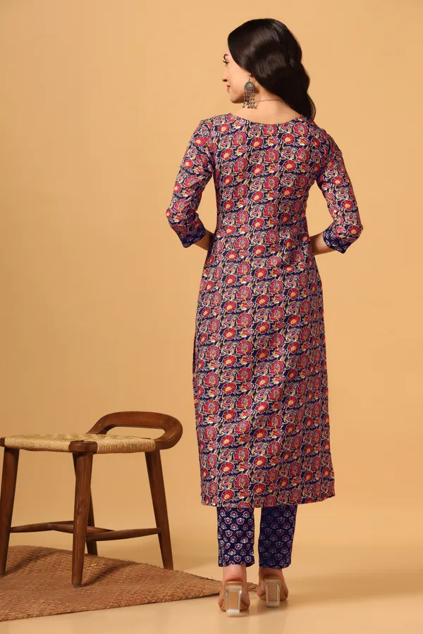 Navy_Blue_Cotton_Slub_Ankle_Length_Kurta_Pant_Suit_Set