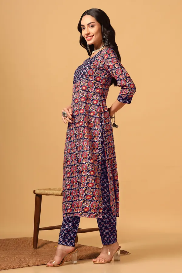 Navy_Blue_Cotton_Slub_Ankle_Length_Kurta_Pant_Suit_Set
