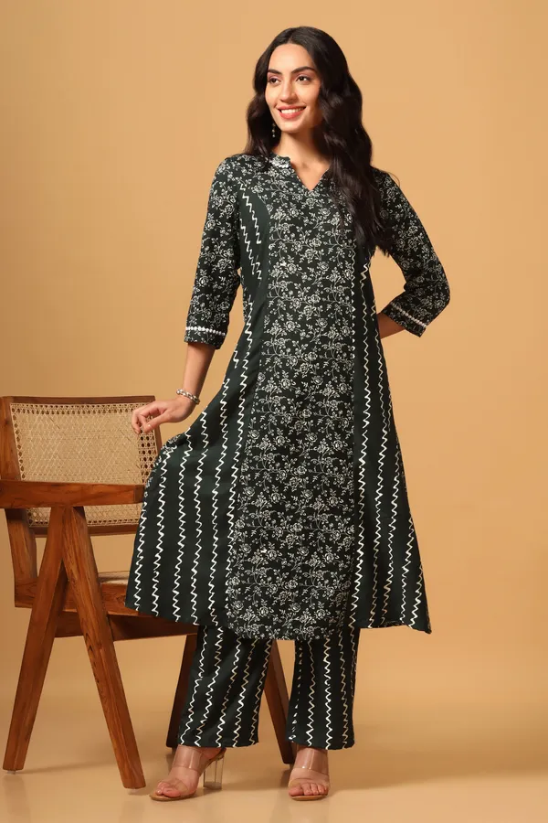 Bottel_Green_Cotton_Slub_Ankle_Length_Kurta_Pant_Suit_Set