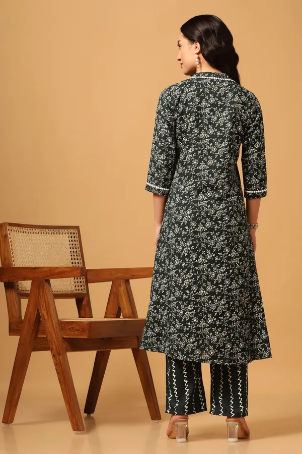 Bottel_Green_Cotton_Slub_Ankle_Length_Kurta_Pant_Suit_Set