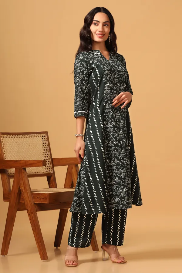 Bottel_Green_Cotton_Slub_Ankle_Length_Kurta_Pant_Suit_Set