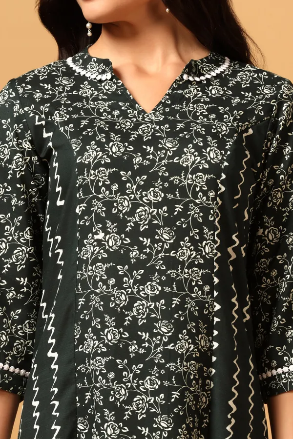 Bottel_Green_Cotton_Slub_Ankle_Length_Kurta_Pant_Suit_Set