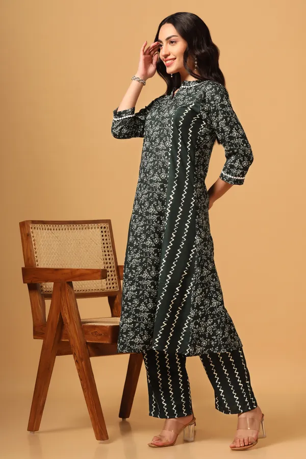 Bottel_Green_Cotton_Slub_Ankle_Length_Kurta_Pant_Suit_Set