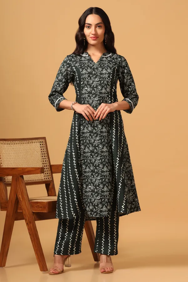 Bottel_Green_Cotton_Slub_Ankle_Length_Kurta_Pant_Suit_Set