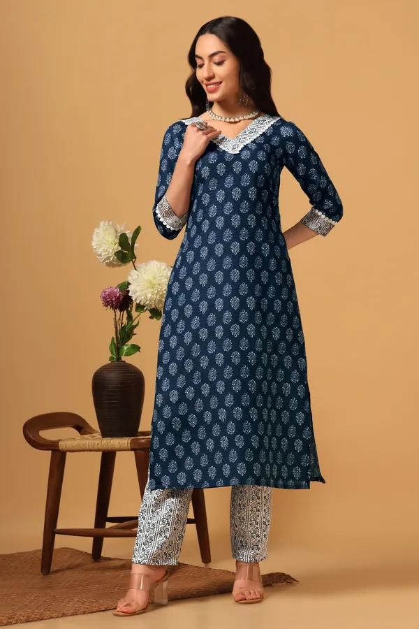 Blue_Cotton_Slub_Ankle_Length_Kurta_Pant_Suit_Set