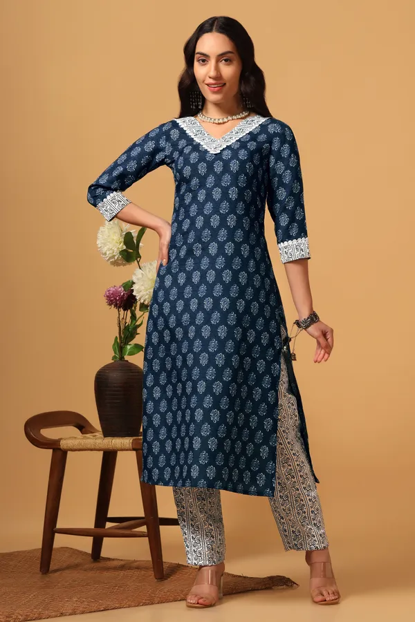 Blue_Cotton_Slub_Ankle_Length_Kurta_Pant_Suit_Set