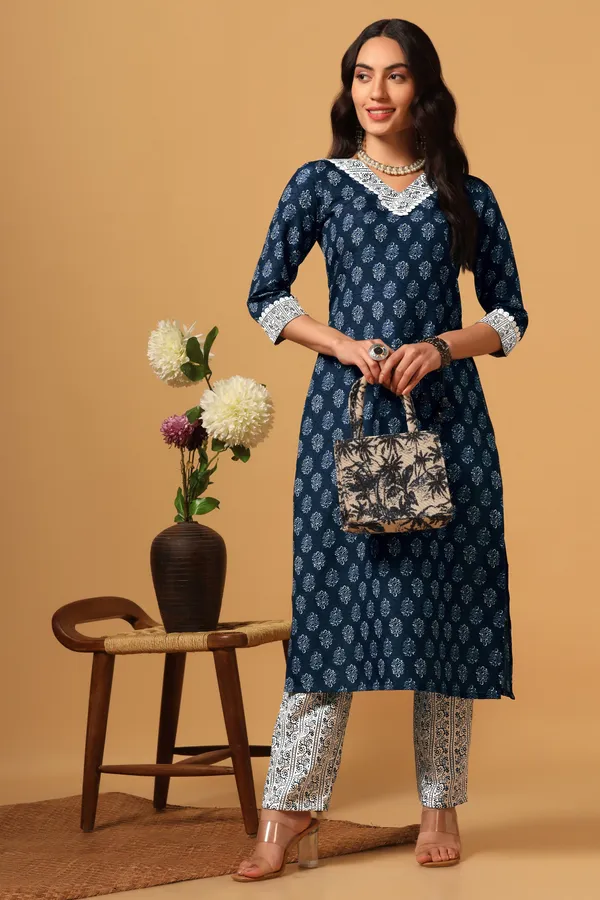 Blue_Cotton_Slub_Ankle_Length_Kurta_Pant_Suit_Set