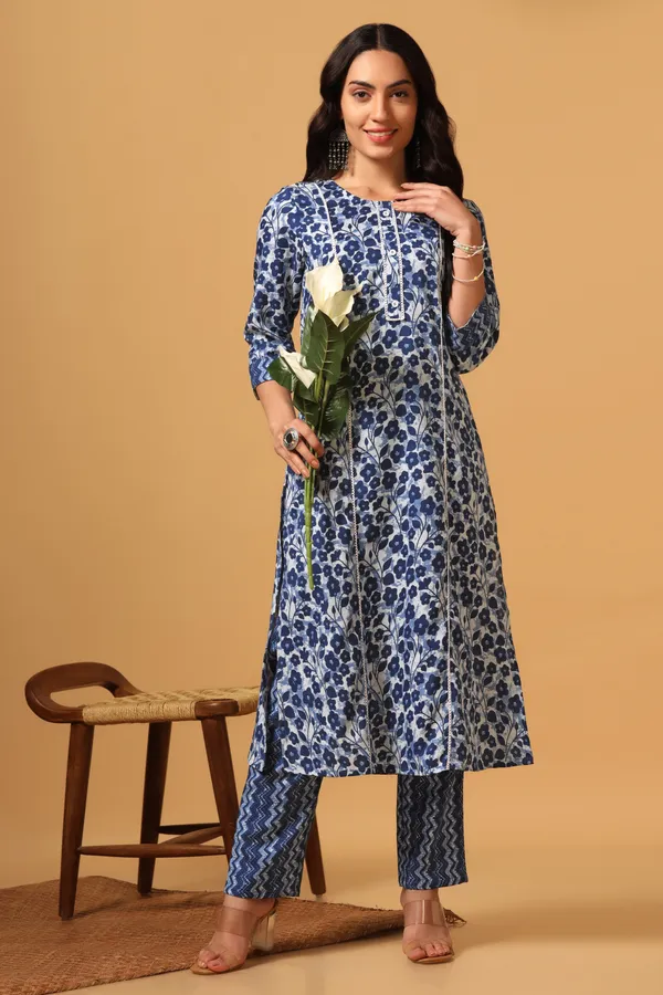 Blue_Cotton_Slub_Ankle_Length_Kurta_Pant_Suit_Set