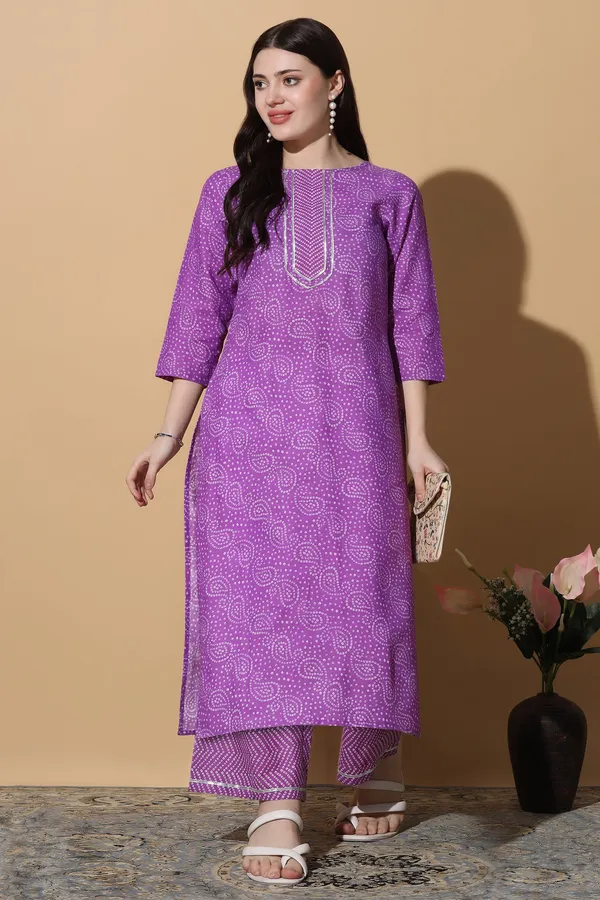Purple_Cotton_Bandhani_Printed_Kurta_With_Pant_Set