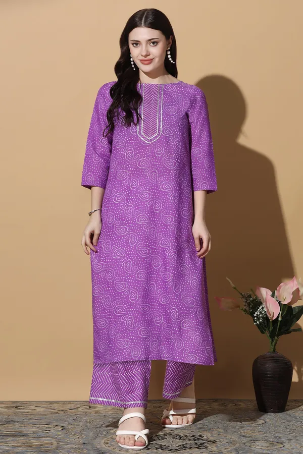 Purple_Cotton_Bandhani_Printed_Kurta_With_Pant_Set