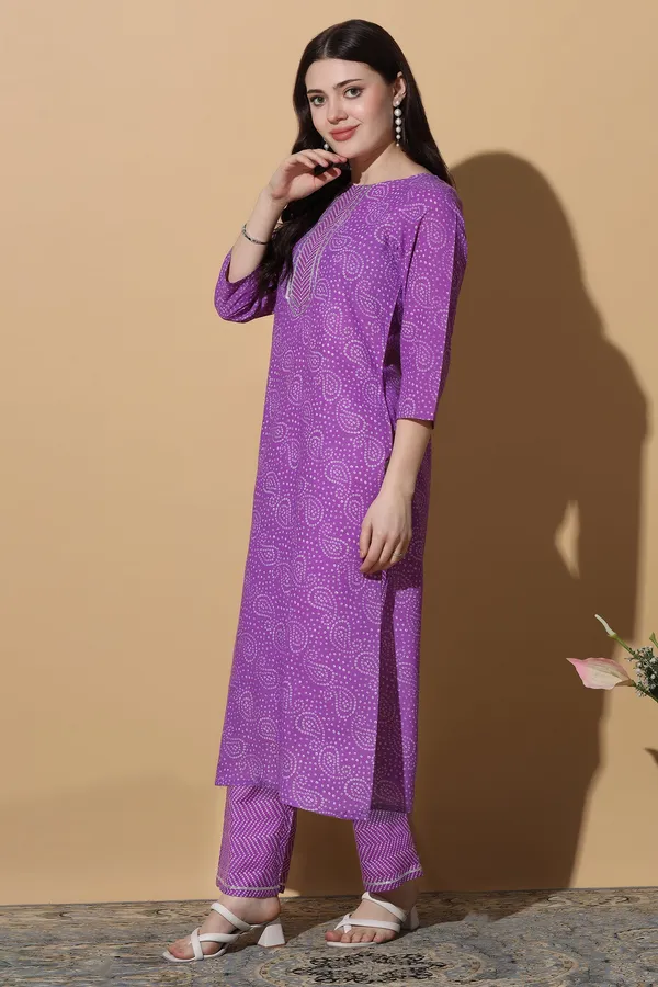 Purple_Cotton_Bandhani_Printed_Kurta_With_Pant_Set