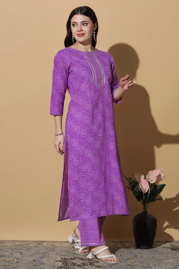 Purple_Cotton_Bandhani_Printed_Kurta_With_Pant_Set