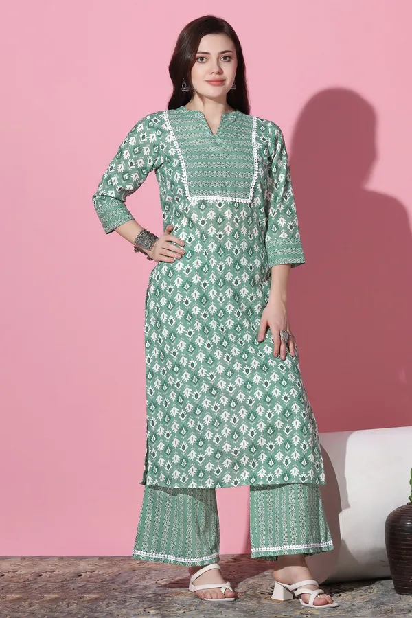 Green_Cotton_All_Over_Printed_Kurta_With_Pant_Set