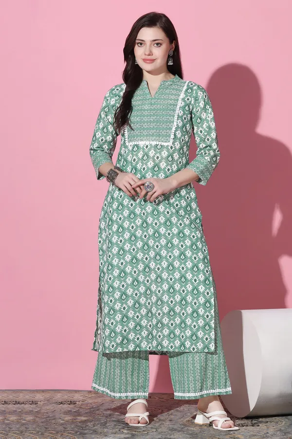 Green_Cotton_All_Over_Printed_Kurta_With_Pant_Set