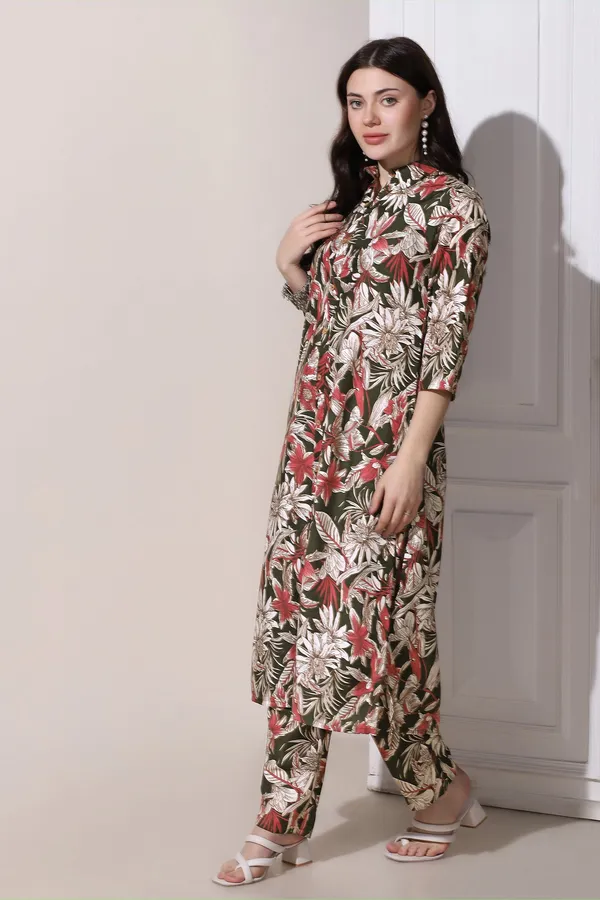 Green_Muslin_Floral_Printed_Kurta_With_Trouser_Set_For_Women