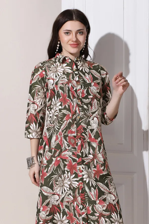 Green_Muslin_Floral_Printed_Kurta_With_Trouser_Set_For_Women