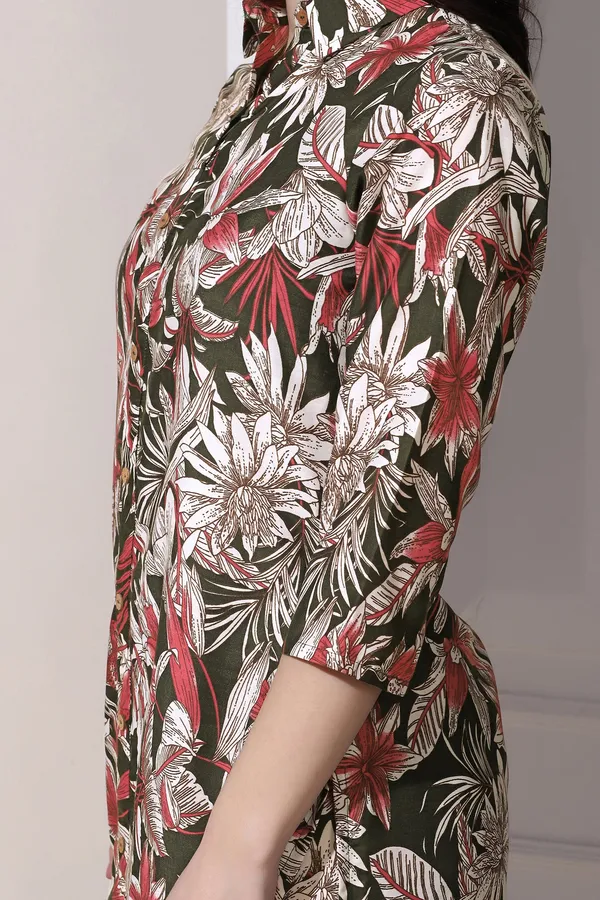 Green_Muslin_Floral_Printed_Kurta_With_Trouser_Set_For_Women