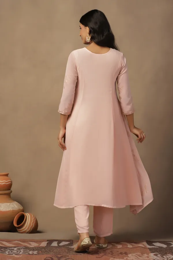 Chikoo_Georgette_Ankle_Length_Kurta_Pant_Suit_Set