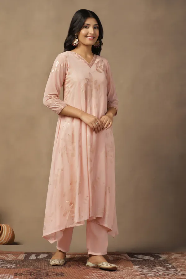 Chikoo_Georgette_Ankle_Length_Kurta_Pant_Suit_Set