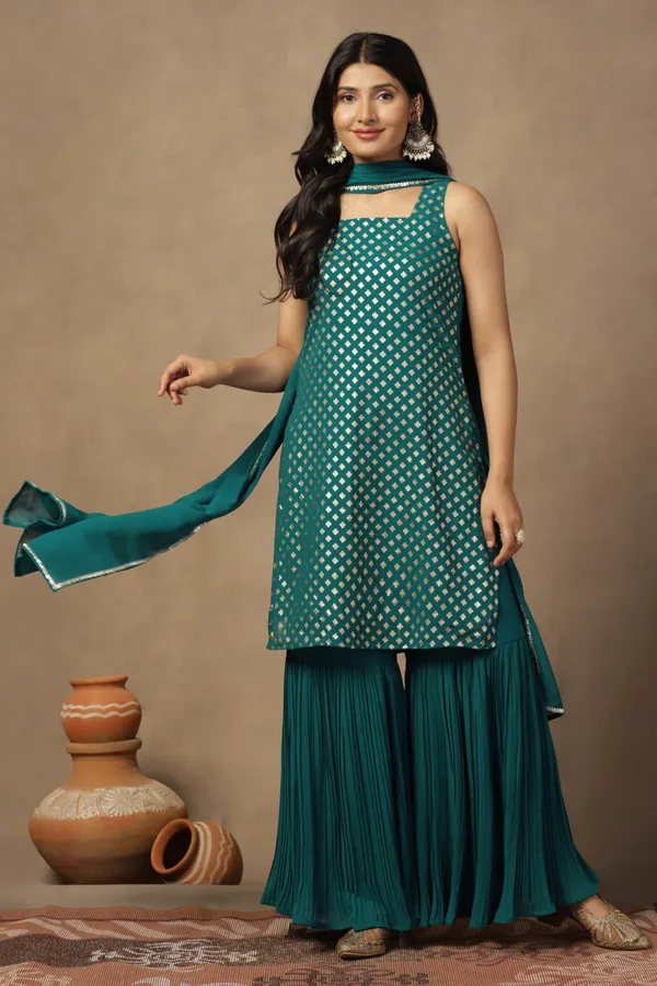 Rama_Georgette_Ankle_Length_Kurta_Gharara_Suit_Set