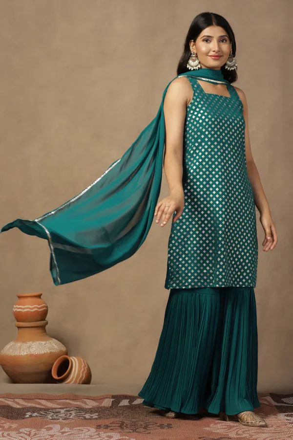 Rama_Georgette_Ankle_Length_Kurta_Gharara_Suit_Set