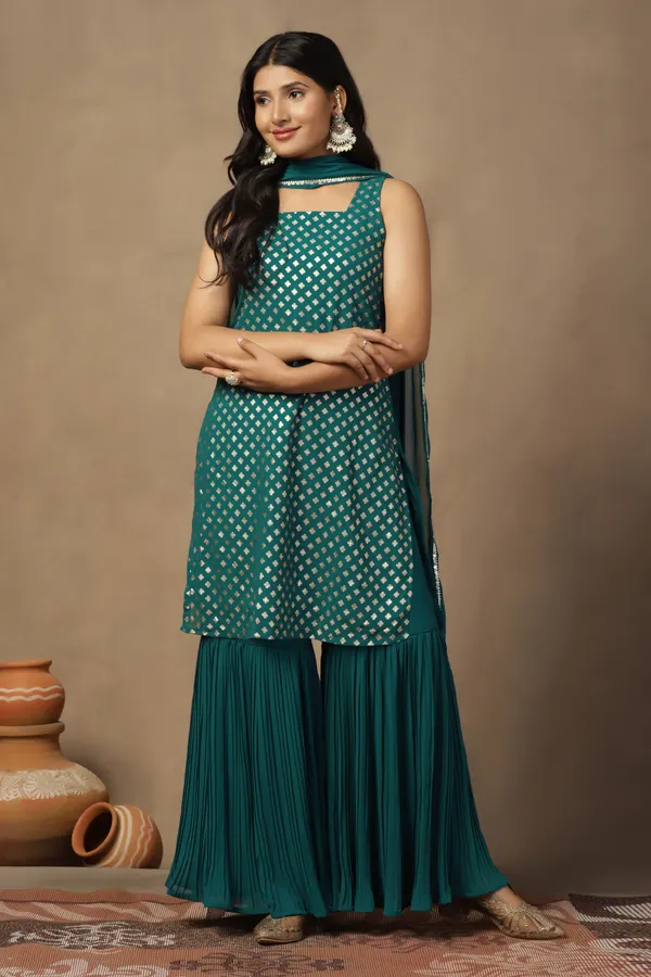 Rama_Georgette_Ankle_Length_Kurta_Gharara_Suit_Set