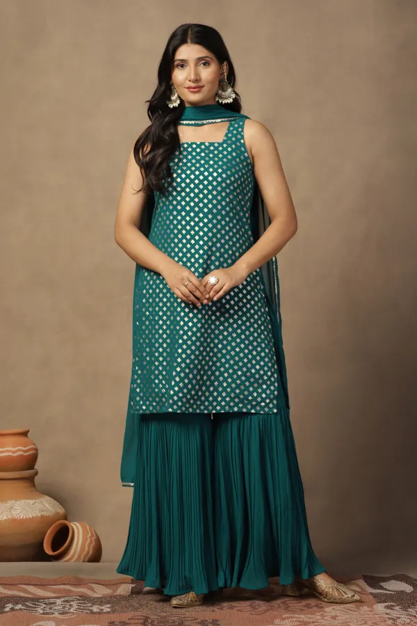 Rama_Georgette_Ankle_Length_Kurta_Gharara_Suit_Set