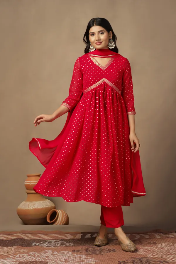 Red_Georgette_Ankle_Length_Kurta_Pant_Suit_Set