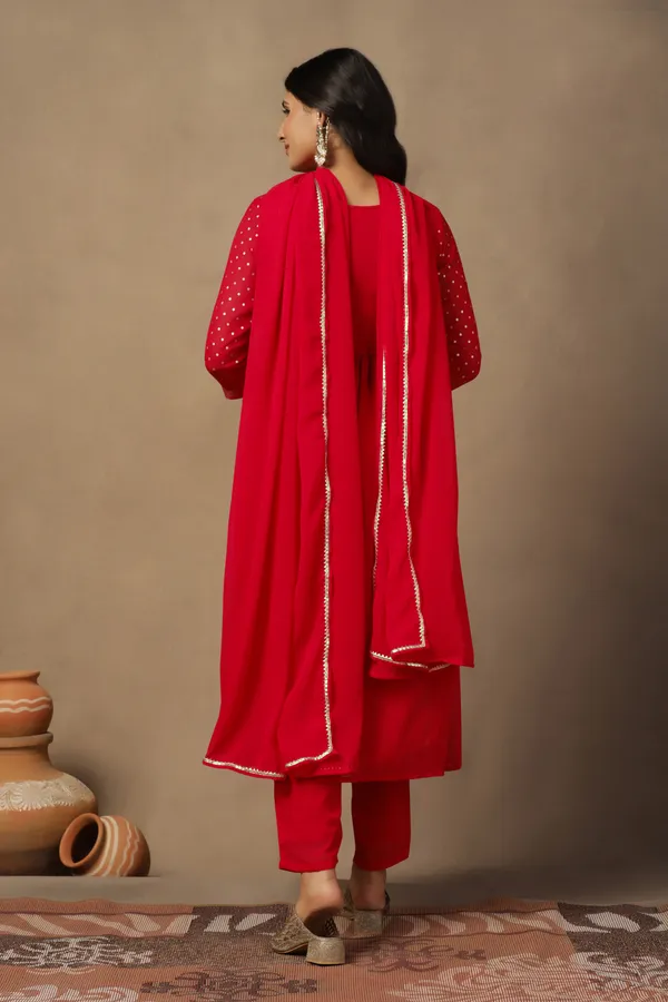 Red_Georgette_Ankle_Length_Kurta_Pant_Suit_Set