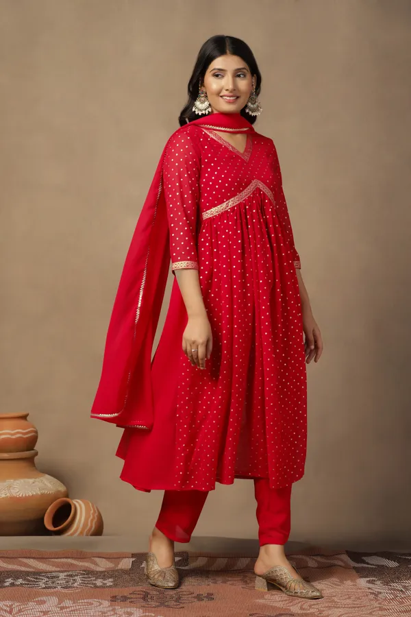 Red_Georgette_Ankle_Length_Kurta_Pant_Suit_Set