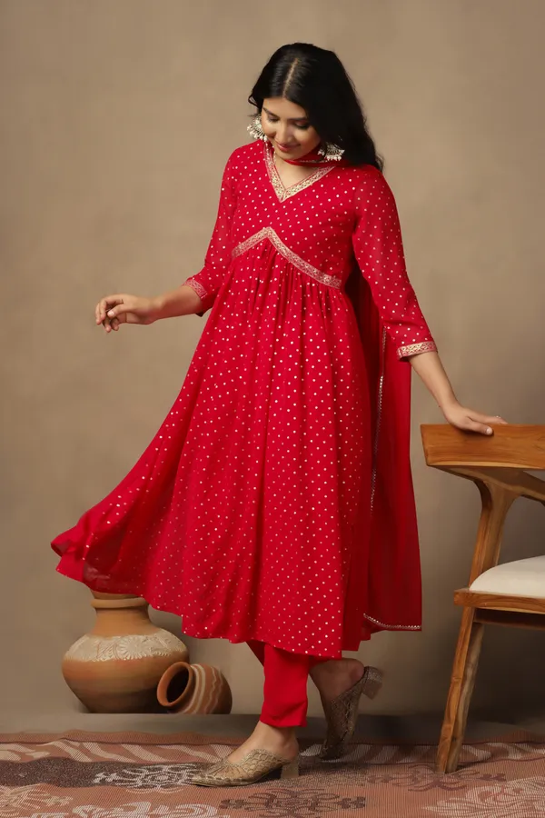 Red_Georgette_Ankle_Length_Kurta_Pant_Suit_Set