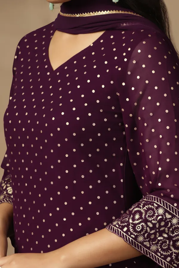 Wine_Georgette_Ankle_Length_Kurta_Pant_Suit_Set