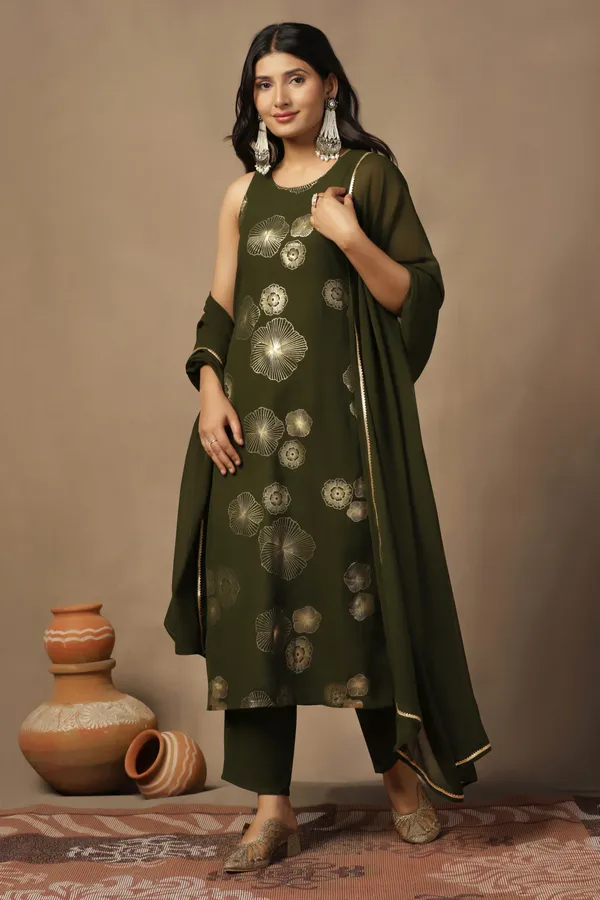 Mehndi_Georgeete_Ankle_Length_Kurta_Pant_Suit_Set