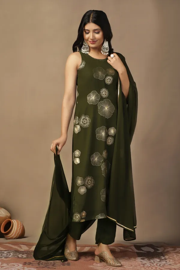 Mehndi_Georgeete_Ankle_Length_Kurta_Pant_Suit_Set