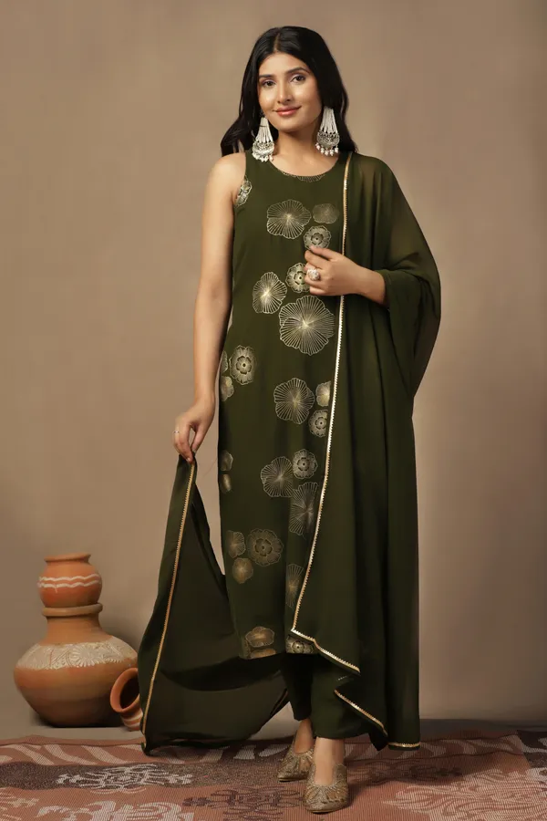 Mehndi_Georgeete_Ankle_Length_Kurta_Pant_Suit_Set