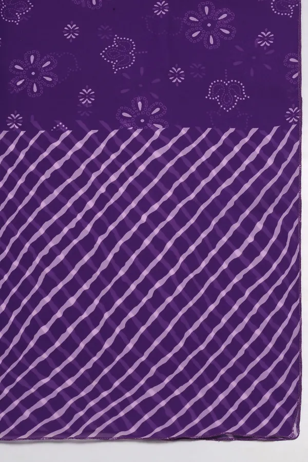 Violet_Georgette_Straight_Bandhani_Printed_Kurta_And_Pant_With_Dupatta_Set