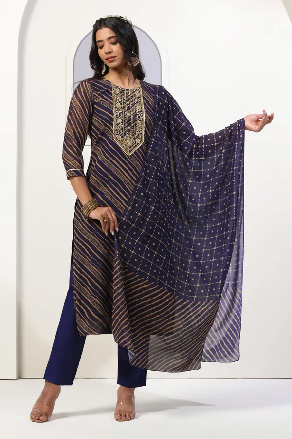 Navy_Blue_Georgette_Ankle_Length_Kurta_Pant_Suit_Set