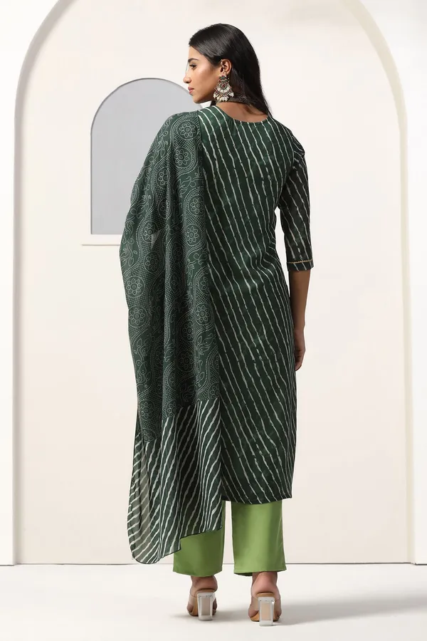 Green_Georgette_Straight_Leheriya_Printed_Kurta_And_Pant_With_Dupatta_Set