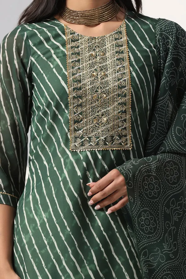 Green_Georgette_Straight_Leheriya_Printed_Kurta_And_Pant_With_Dupatta_Set
